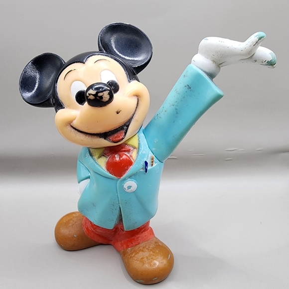 Vintage Mickey Mouse Moveable Arm & Head 6" Plastic Figure Toy - Picture 5 of 9
